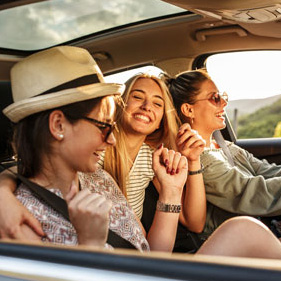 Women listening to car radio